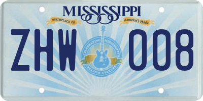 MS license plate ZHW008