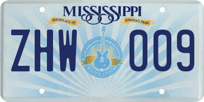 MS license plate ZHW009