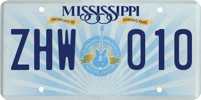 MS license plate ZHW010