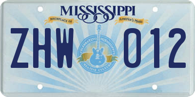 MS license plate ZHW012