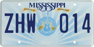 MS license plate ZHW014