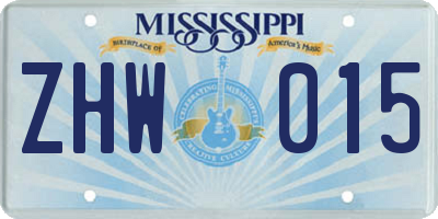 MS license plate ZHW015