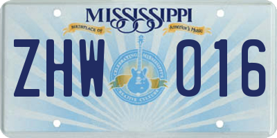 MS license plate ZHW016