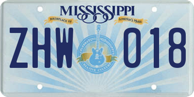 MS license plate ZHW018
