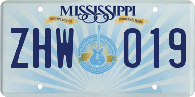 MS license plate ZHW019