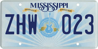 MS license plate ZHW023