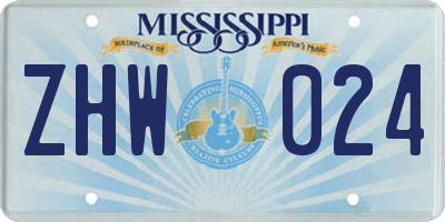 MS license plate ZHW024