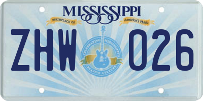 MS license plate ZHW026