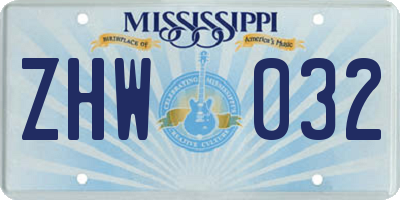 MS license plate ZHW032