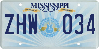 MS license plate ZHW034