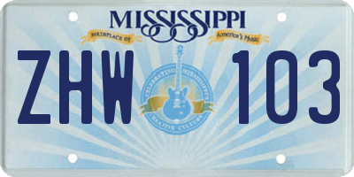 MS license plate ZHW103