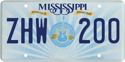 MS license plate ZHW200