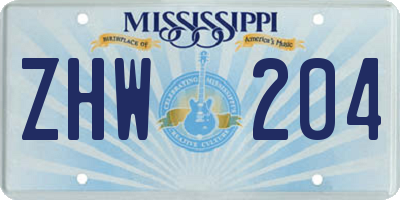 MS license plate ZHW204