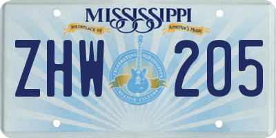 MS license plate ZHW205