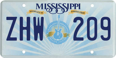 MS license plate ZHW209