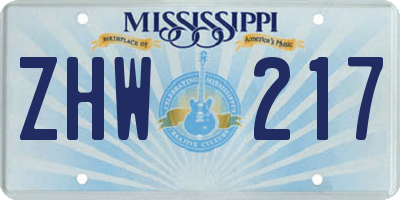 MS license plate ZHW217