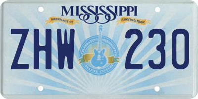MS license plate ZHW230