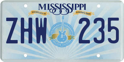 MS license plate ZHW235