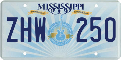 MS license plate ZHW250