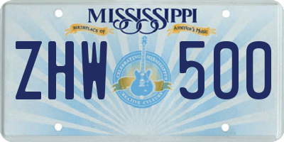 MS license plate ZHW500