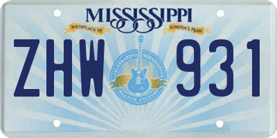 MS license plate ZHW931