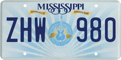 MS license plate ZHW980