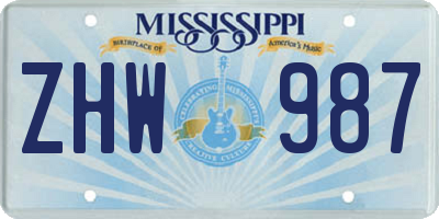 MS license plate ZHW987