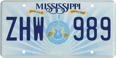 MS license plate ZHW989