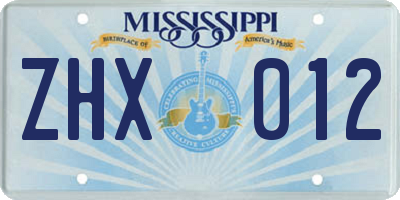 MS license plate ZHX012