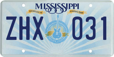 MS license plate ZHX031
