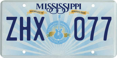 MS license plate ZHX077
