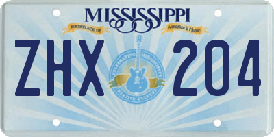 MS license plate ZHX204