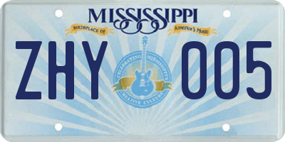 MS license plate ZHY005