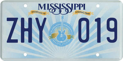 MS license plate ZHY019