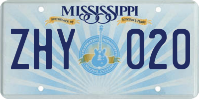 MS license plate ZHY020