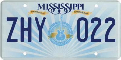 MS license plate ZHY022