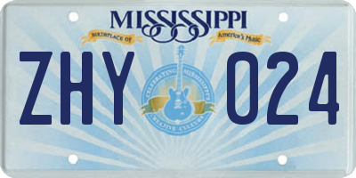 MS license plate ZHY024
