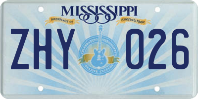 MS license plate ZHY026