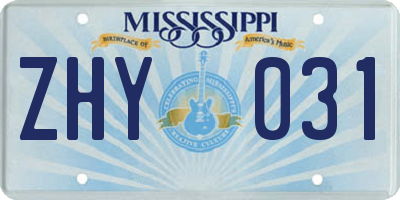 MS license plate ZHY031
