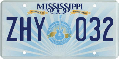 MS license plate ZHY032