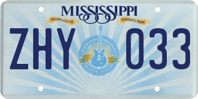MS license plate ZHY033