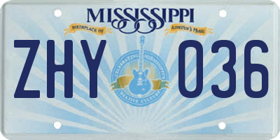 MS license plate ZHY036