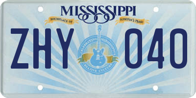 MS license plate ZHY040