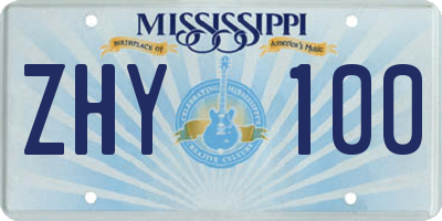 MS license plate ZHY100