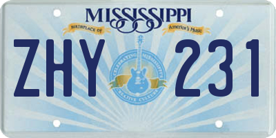 MS license plate ZHY231