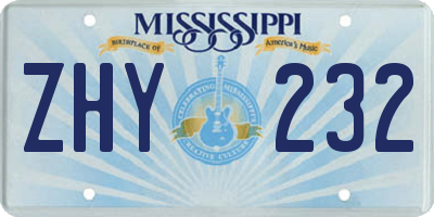 MS license plate ZHY232
