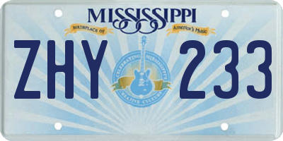 MS license plate ZHY233