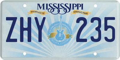 MS license plate ZHY235