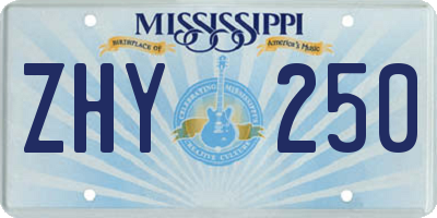 MS license plate ZHY250