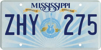 MS license plate ZHY275